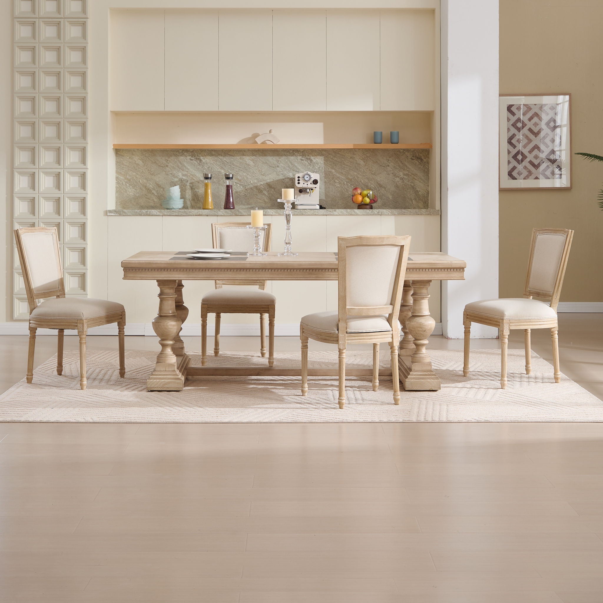Dining Chairs Upholstered With T - Shaped Back (Set of 2) - Beige
