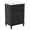24" Bathroom Vanity With Sink, Cabinet, Adjustable Shelf, Flip Drawer & 2 Drawers - Black