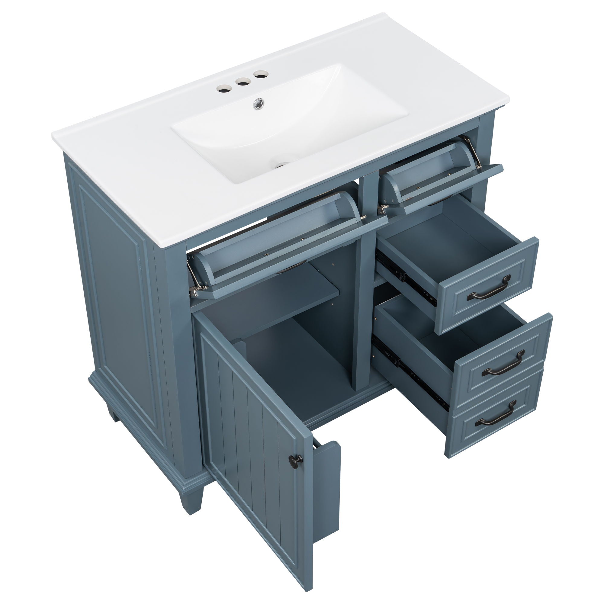 Modern Bathroom Vanity With Sink Top, Flip Drawers, Adjustable Shelf