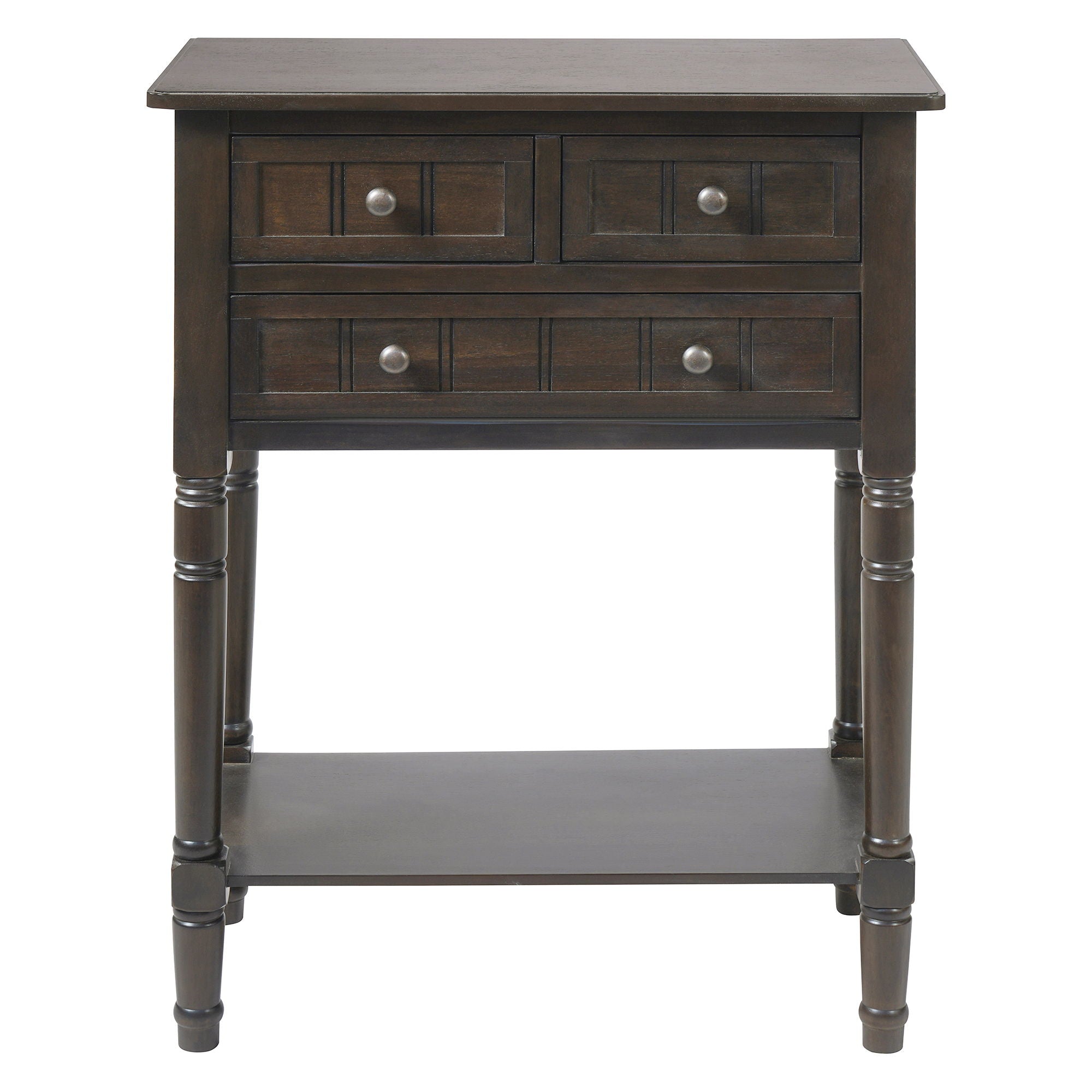 Narrow Console Table With 3 Storage Drawers And Bottom Shelf - Brown
