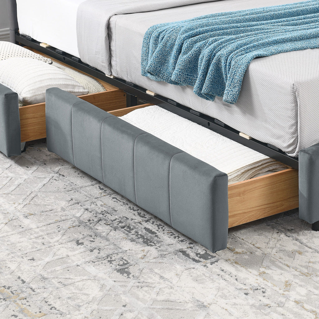 Elegant Storage Upholstered Tufted Bed Frame With Backrest And Armrests