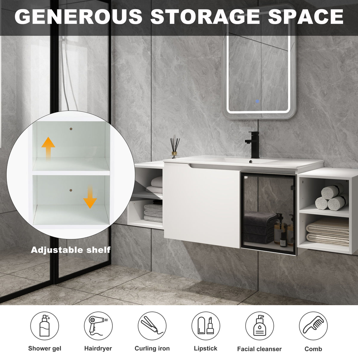 Wall Mounted Bathroom Vanity With Sink, Cabinet & Half Door
