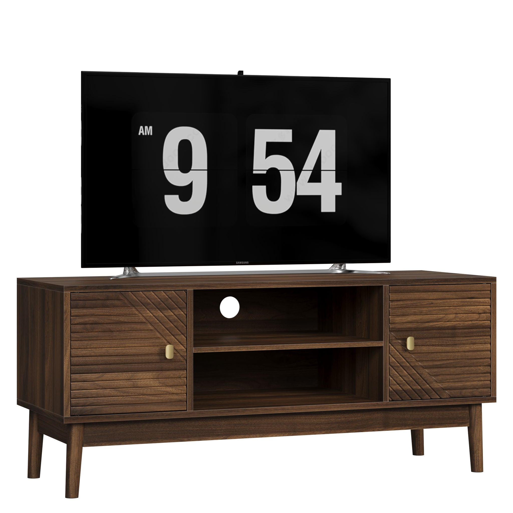 TV Stand, Entertainment Center With Storage, Media Console Table For Living Room - Walnut
