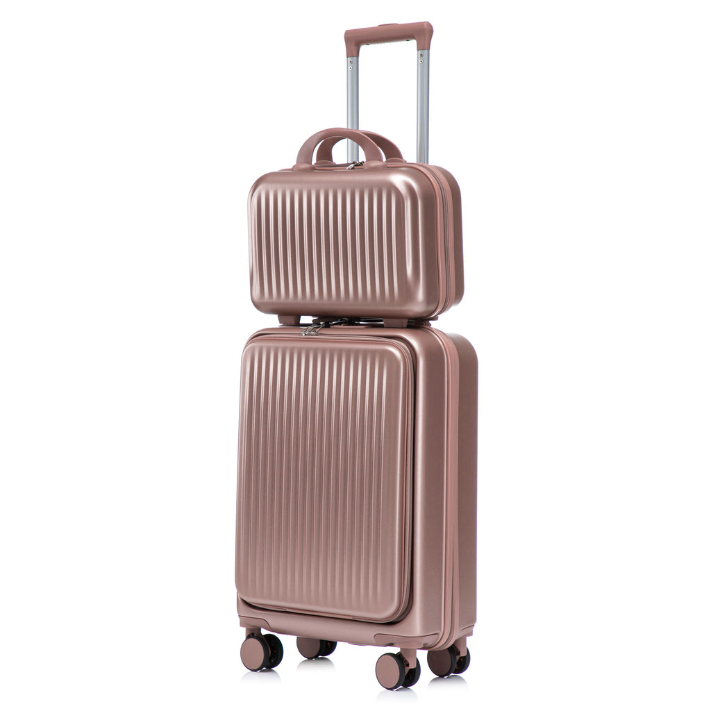 Luggage Set With Cosmetic Case, Combination Lock, Front Opening Design