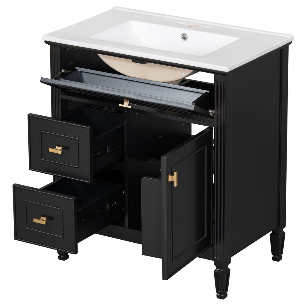 Modern Bathroom Vanity With Sink, 1 Flip Drawer And 2 Drawers, Adjustable Shelf
