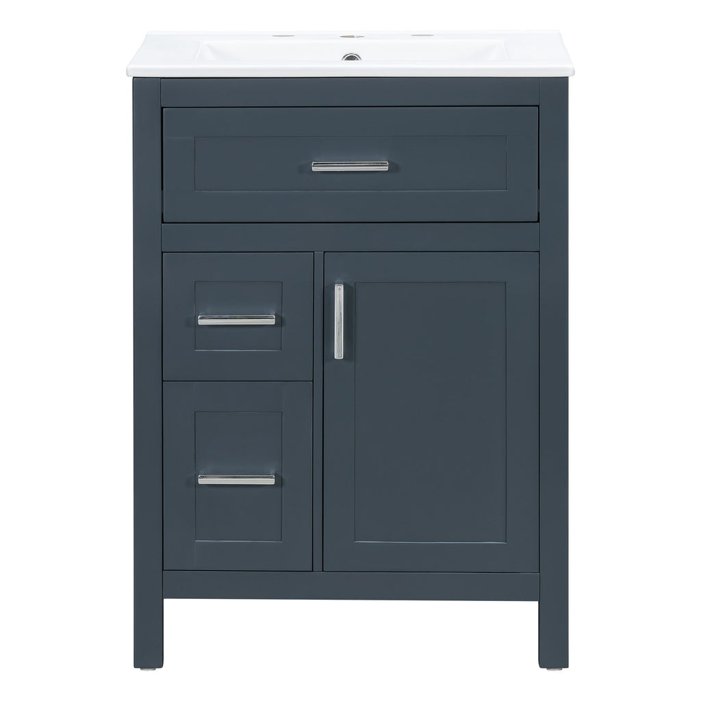 Modern Bathroom Vanity With Sink, Flip Drawer & 2 Drawers, Soft Close Hinges, Adjustable Shelf