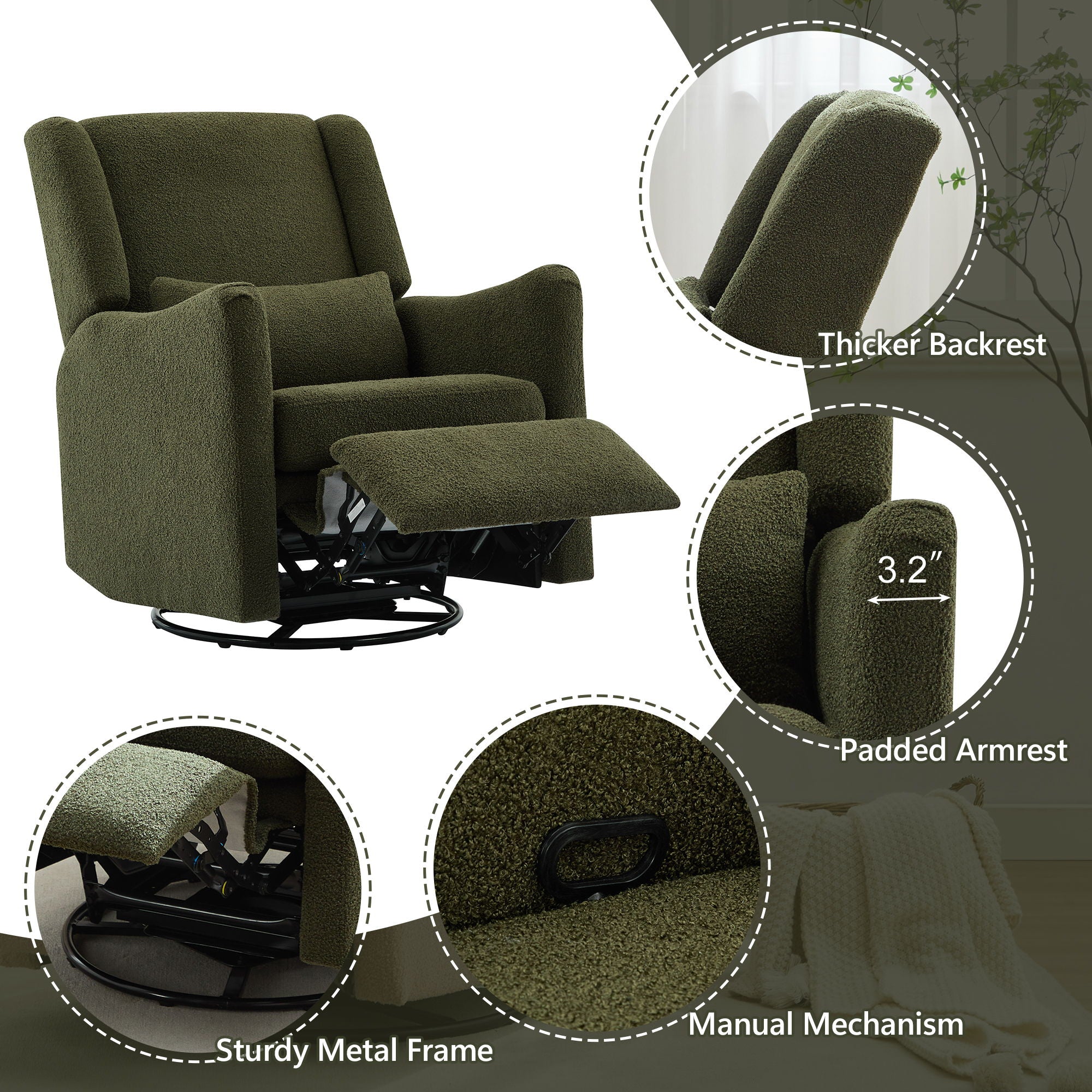 Wide Wingback Swivel Glider Rocker Recliner Chair