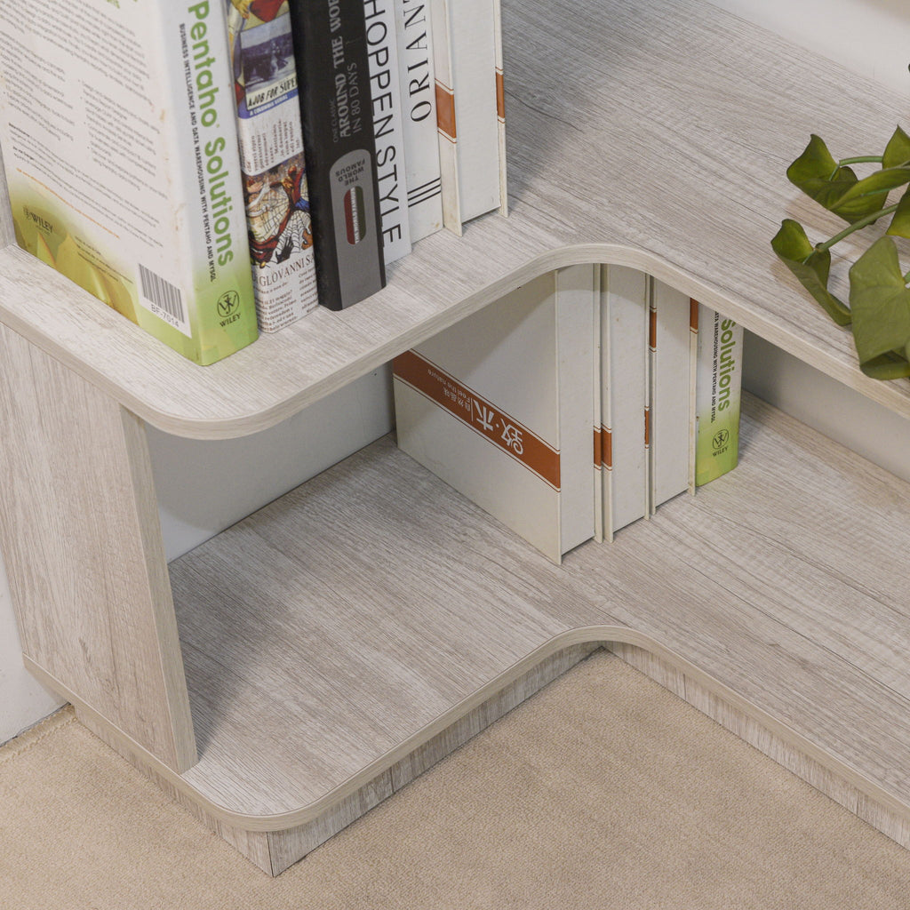 L-Shaped Corner Bookshelf 90Cm Extended Size 5 Tier Freestanding Display Shelf With Anti Tip Safety Features - Light Gray