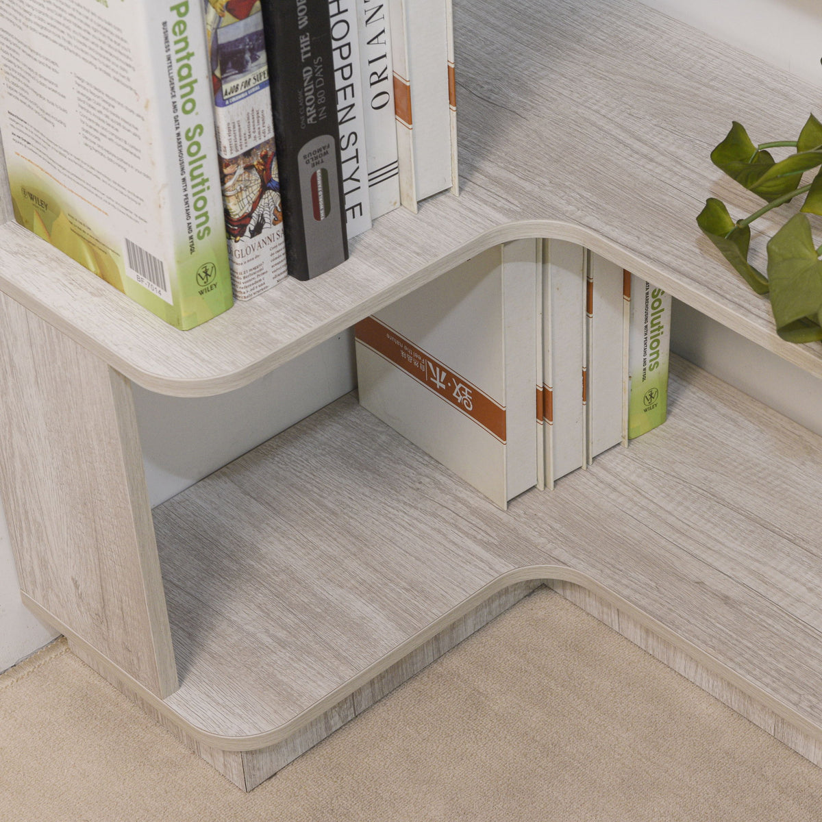 L-Shaped Corner Bookshelf 90Cm Extended Size 5 Tier Freestanding Display Shelf With Anti Tip Safety Features - Light Gray
