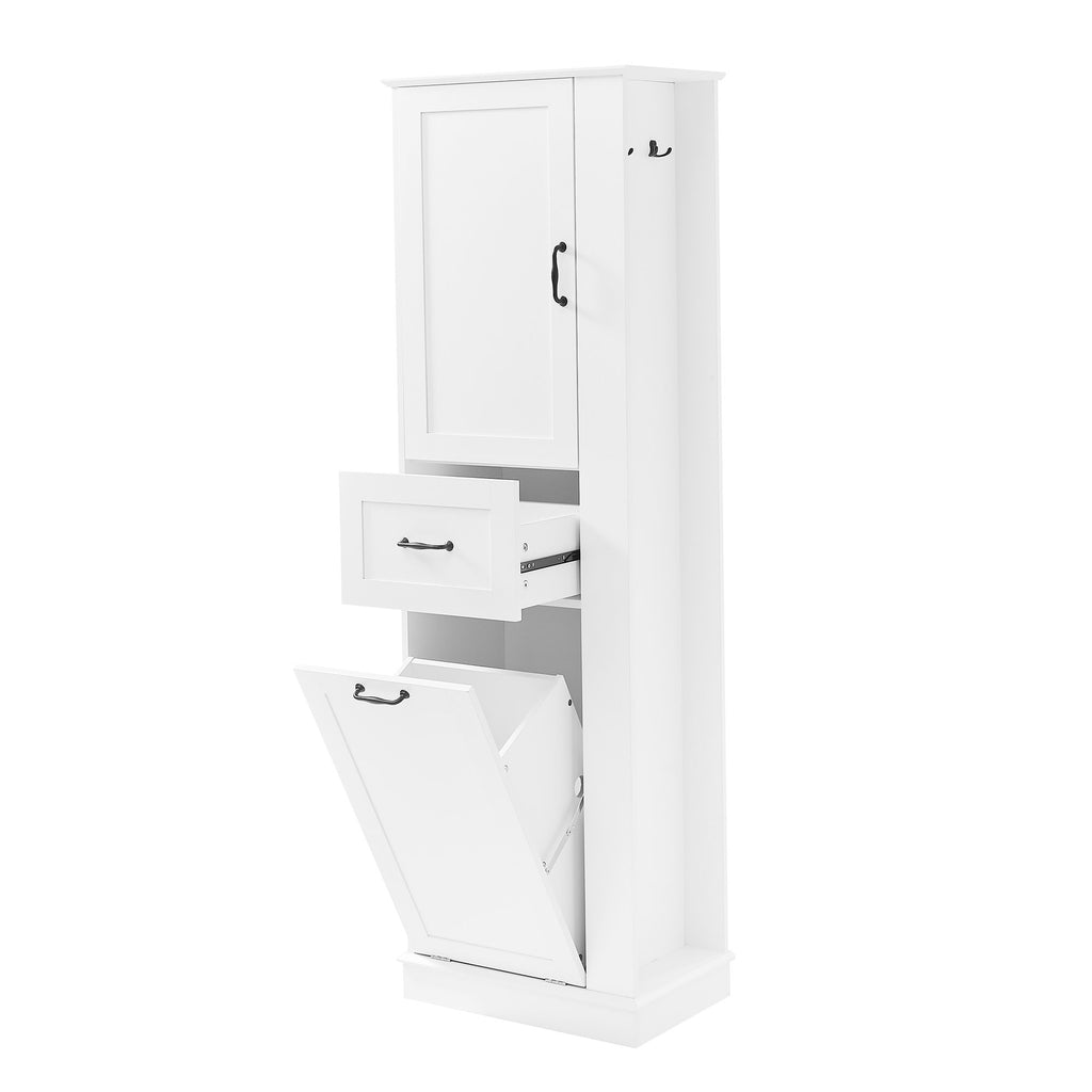 Modern Tall Storage Cabinet With Tilt-Out Compartment, Adjustable Shelves