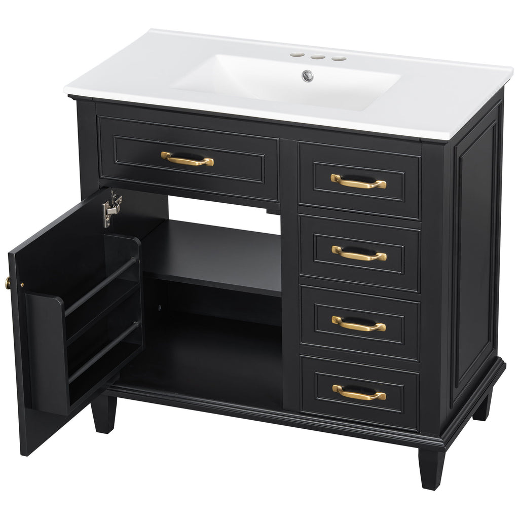 Modern Bathroom Vanity With Sink Top, Flip Drawers, Adjustable Shelf