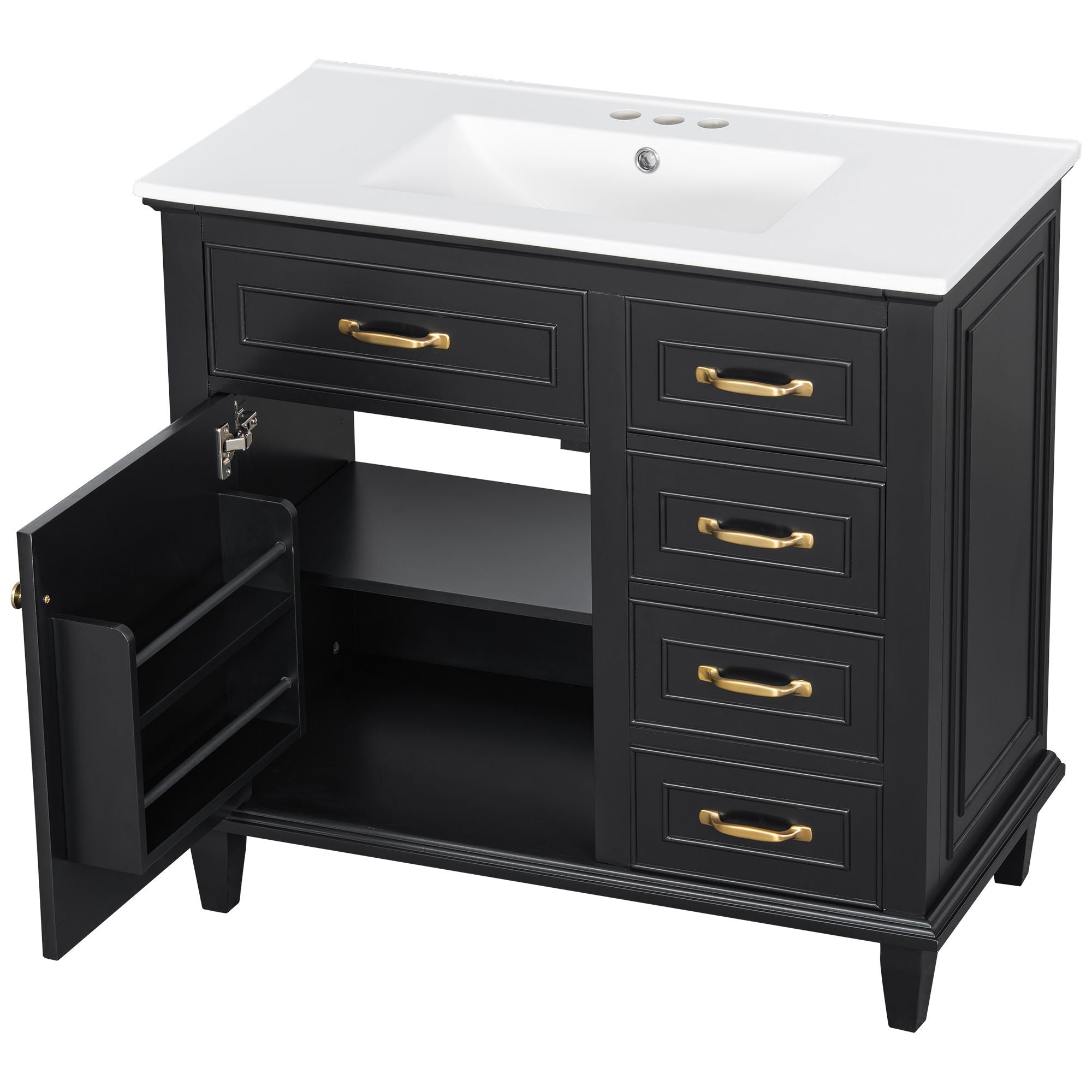 Modern Bathroom Vanity With Sink Top, Flip Drawers, Adjustable Shelf