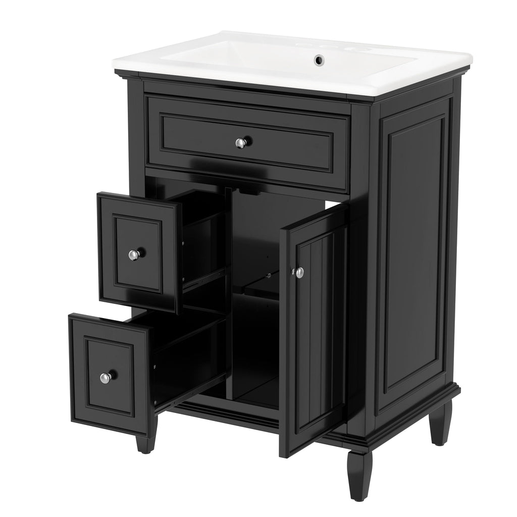 Modern Bathroom Vanity With Sink, Adjustable Shelf, 1 Flip Drawer & 2 Drawers