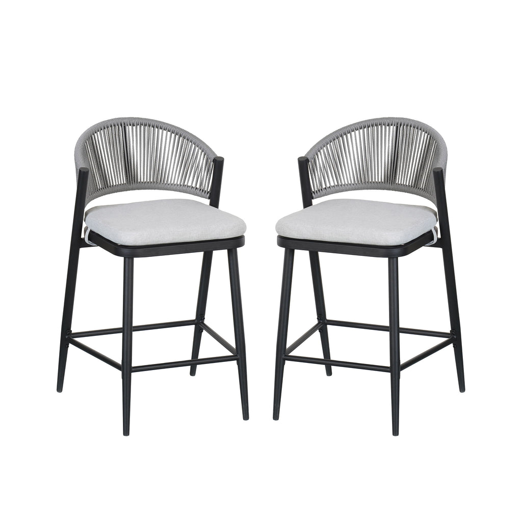 Outdoor 26" Counter Height Metal Frame Counter Stools With Scallop Shaped Backrest & Water Resistant Cushions