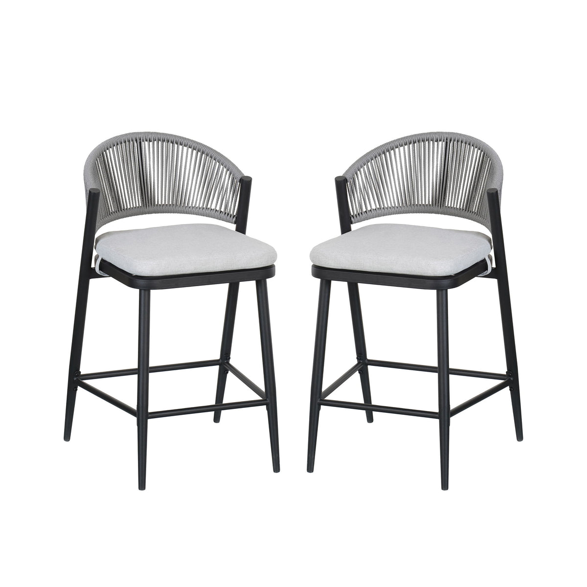 Outdoor 26" Counter Height Metal Frame Counter Stools With Scallop Shaped Backrest & Water Resistant Cushions