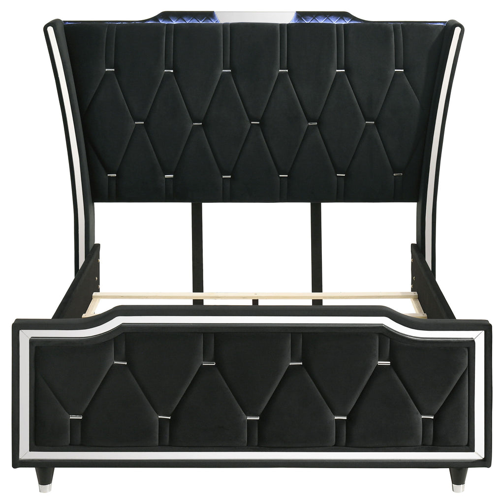 Mika - LED Upholstered Bed With Tufted Wingback Headboard And Ambient Lighting