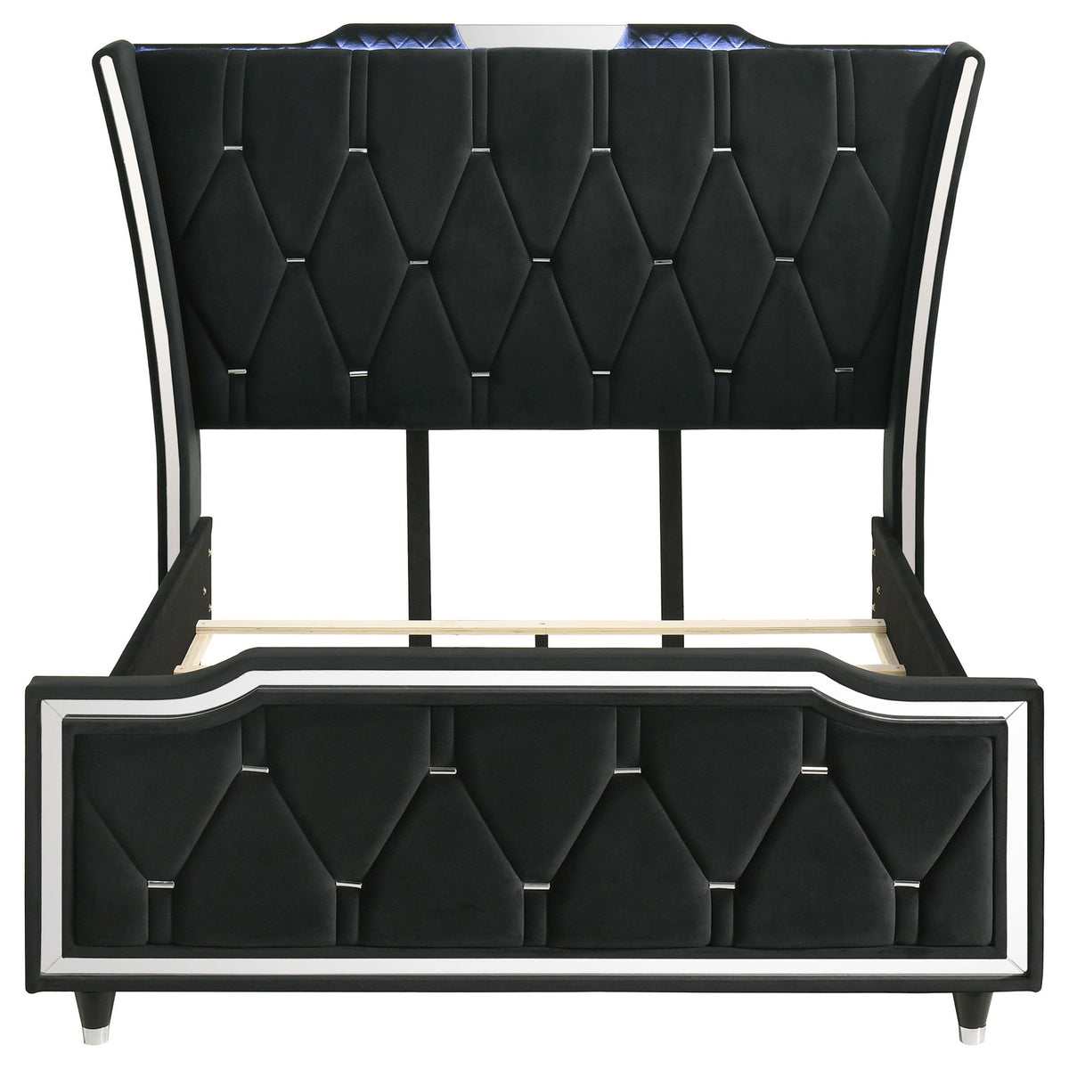 Mika - LED Upholstered Bed With Tufted Wingback Headboard And Ambient Lighting