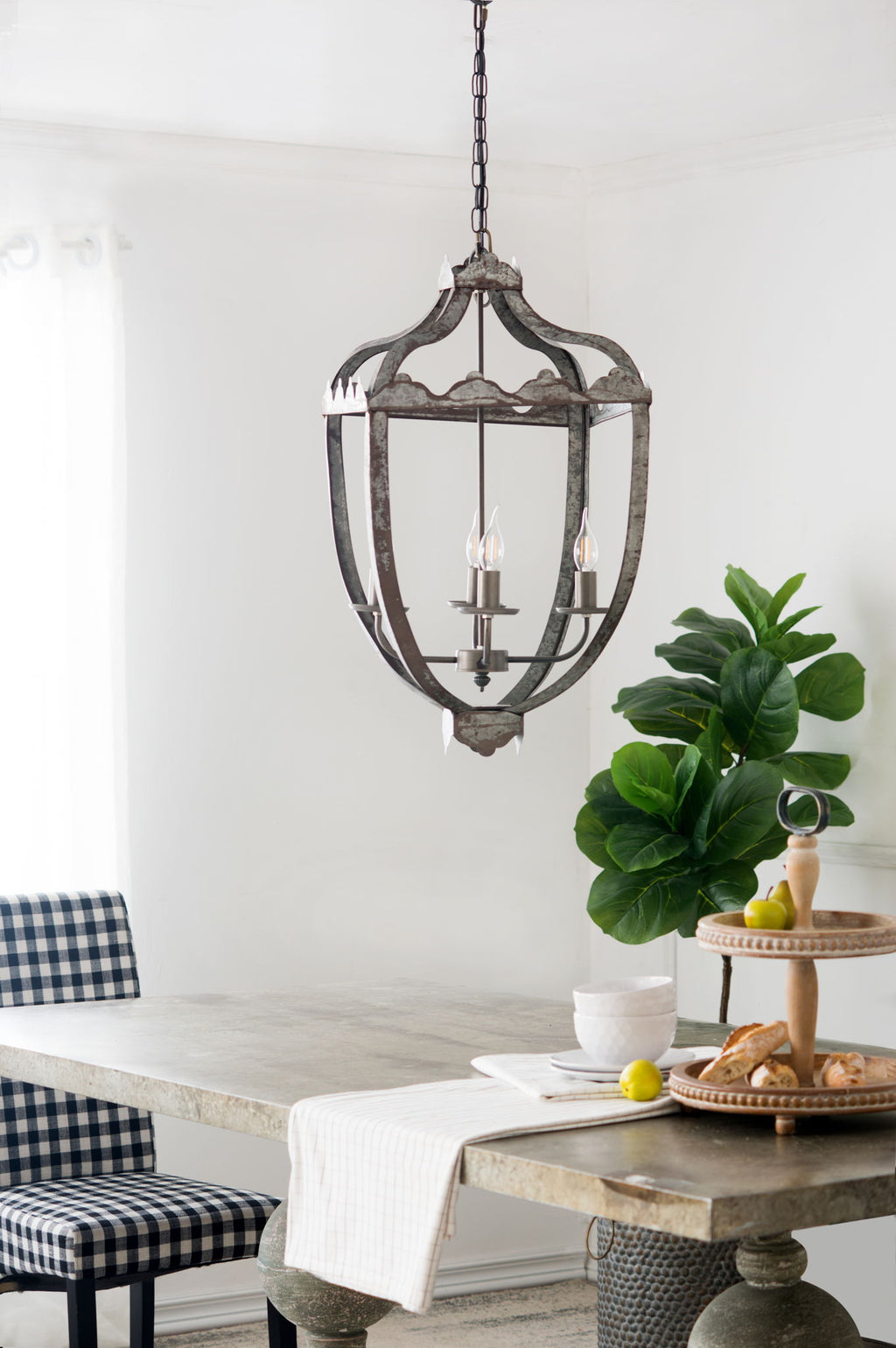 4 Light Metal Chandelier, Hanging Light Fixture With Adjustable Chain For Kitchen, Bulb Not Included - Gray