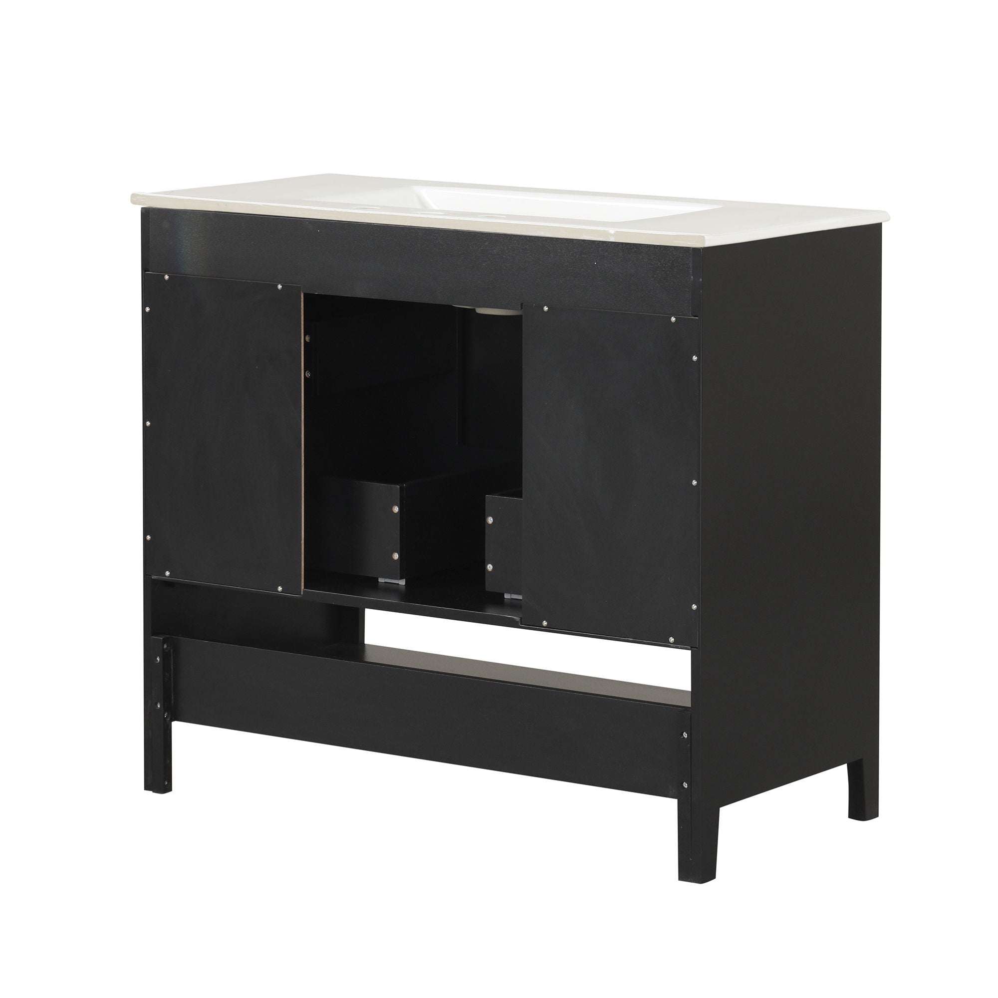 36" Bathroom Vanity With Sink, Frame Cabinet With Doors And Drawers - Black