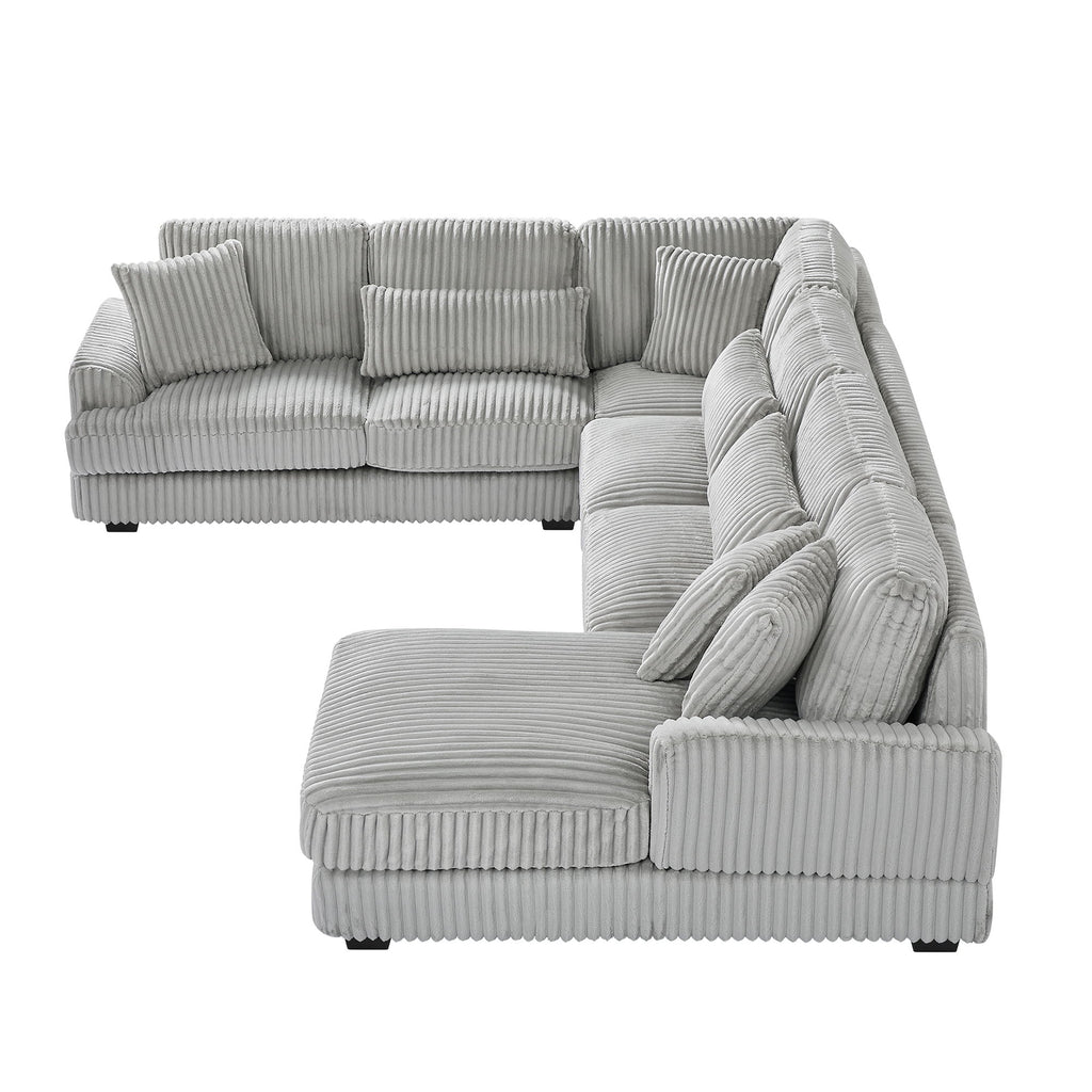 U - Shaped Sectional Sofa With Chaise Lounge, Oversized Living Room Sofa - Gray