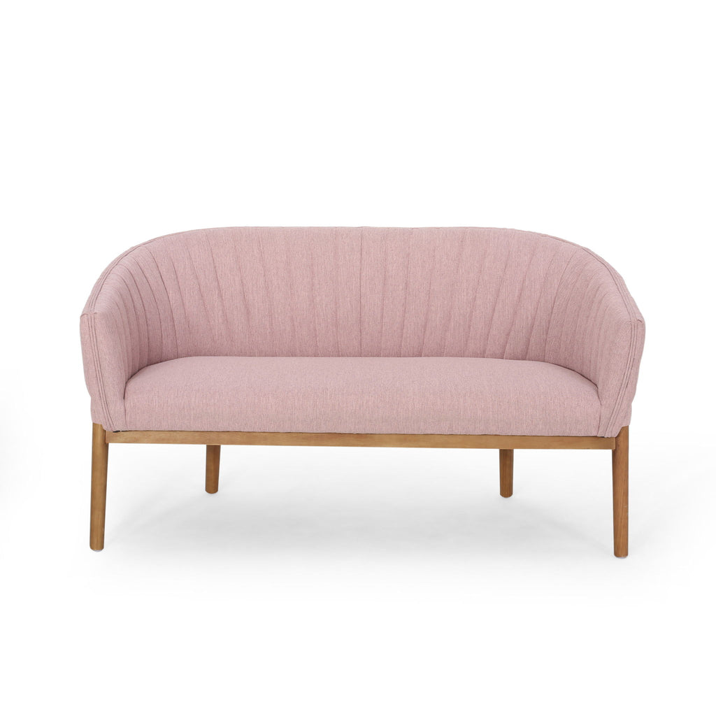 Mid Century Modern Loveseat With Channel Stitched Backrest