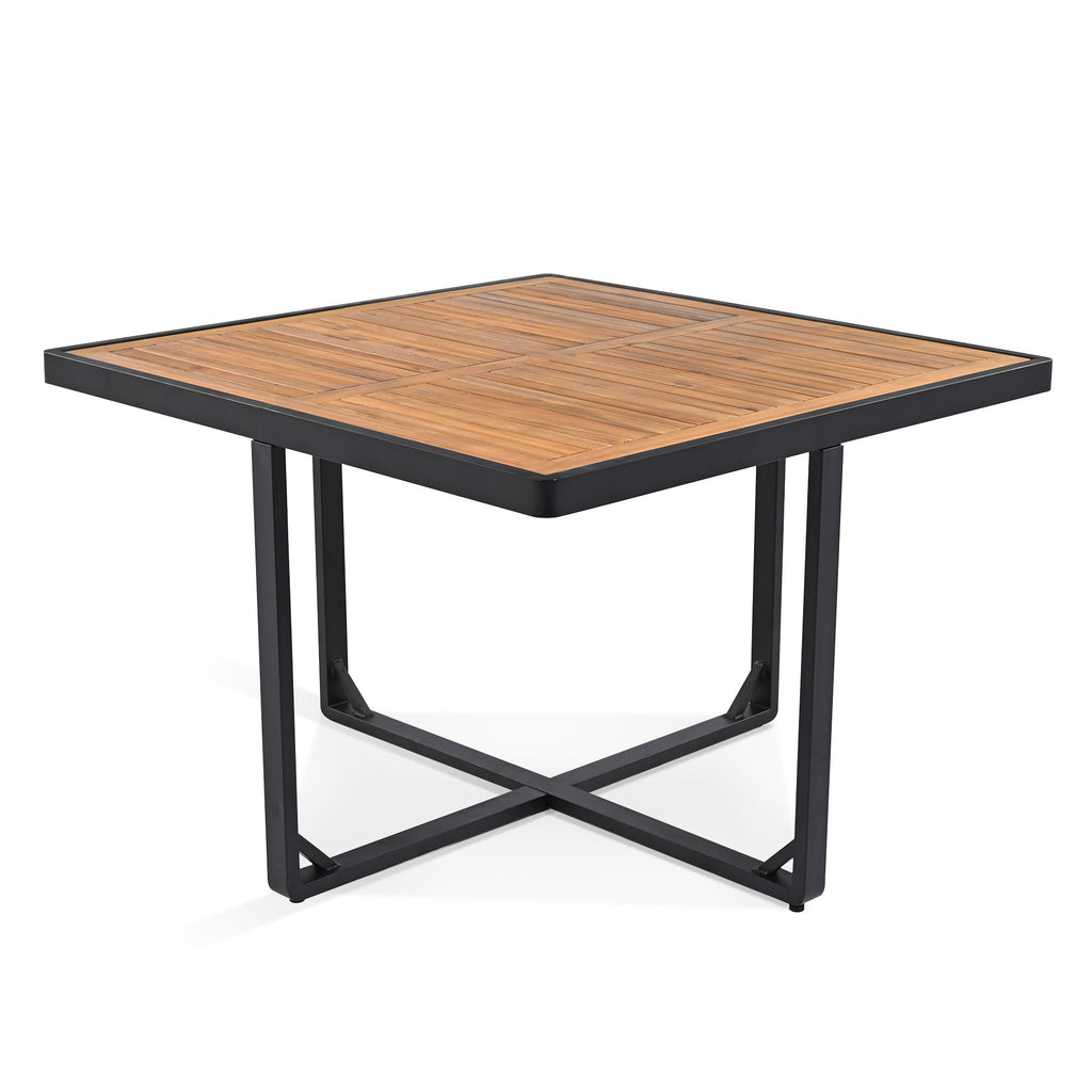 Acacia Wood Patio Dining Set, Cushioned Chairs & Ottomans Square Table