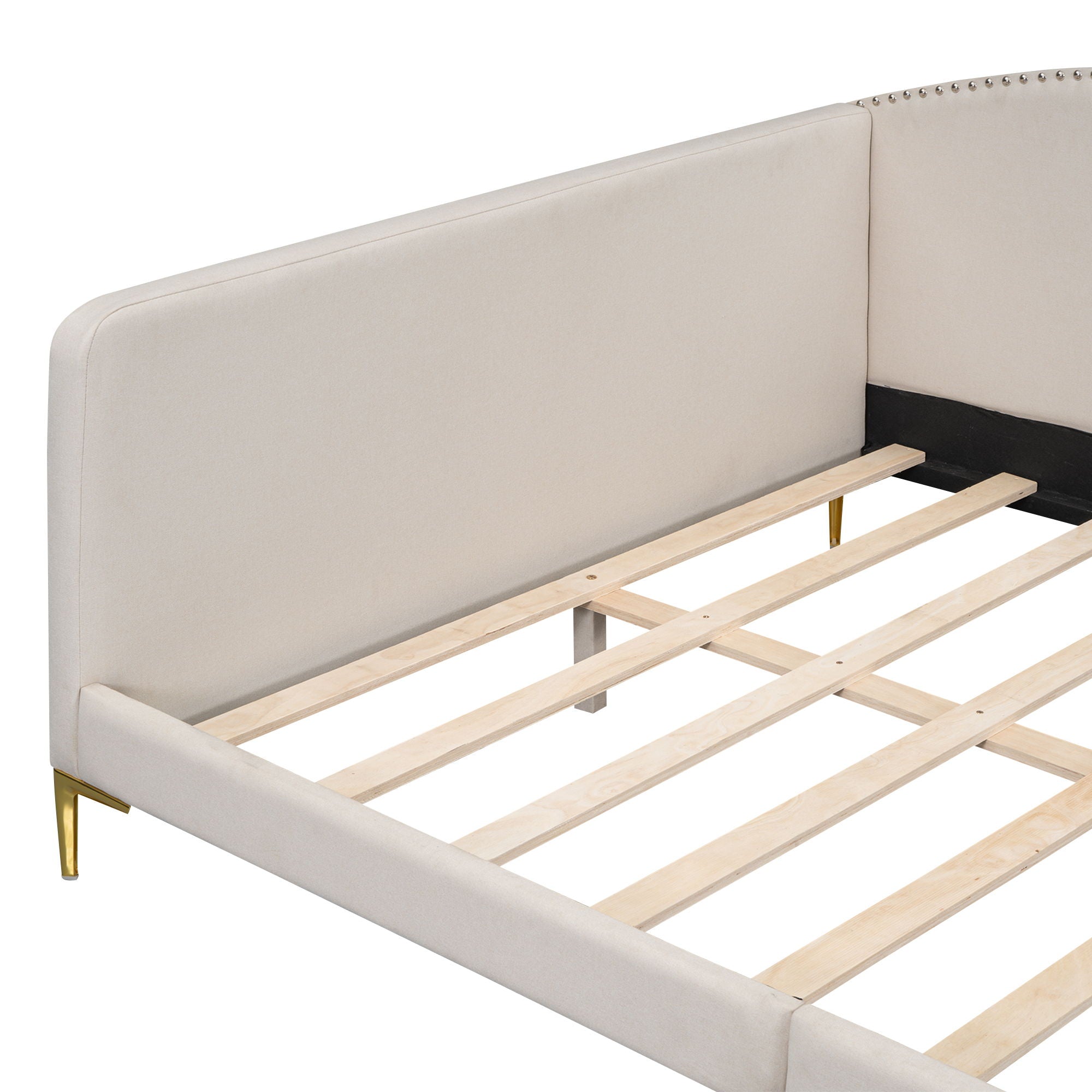 Upholstered Daybed With Headboard And Armrest, Support Legs
