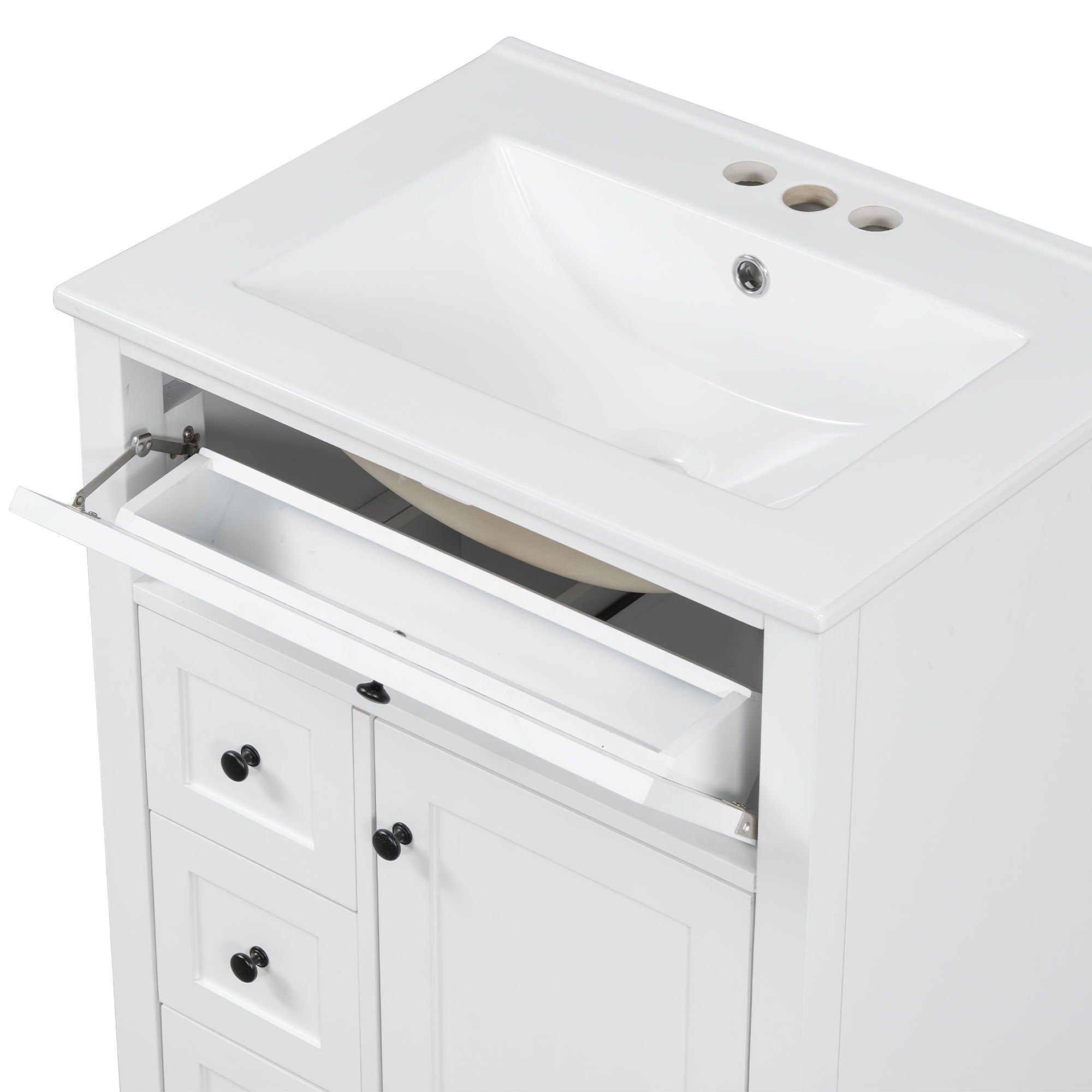 Bathroom Vanity With Sink, 3 Drawers & Cabinet With Adjustable Shelves