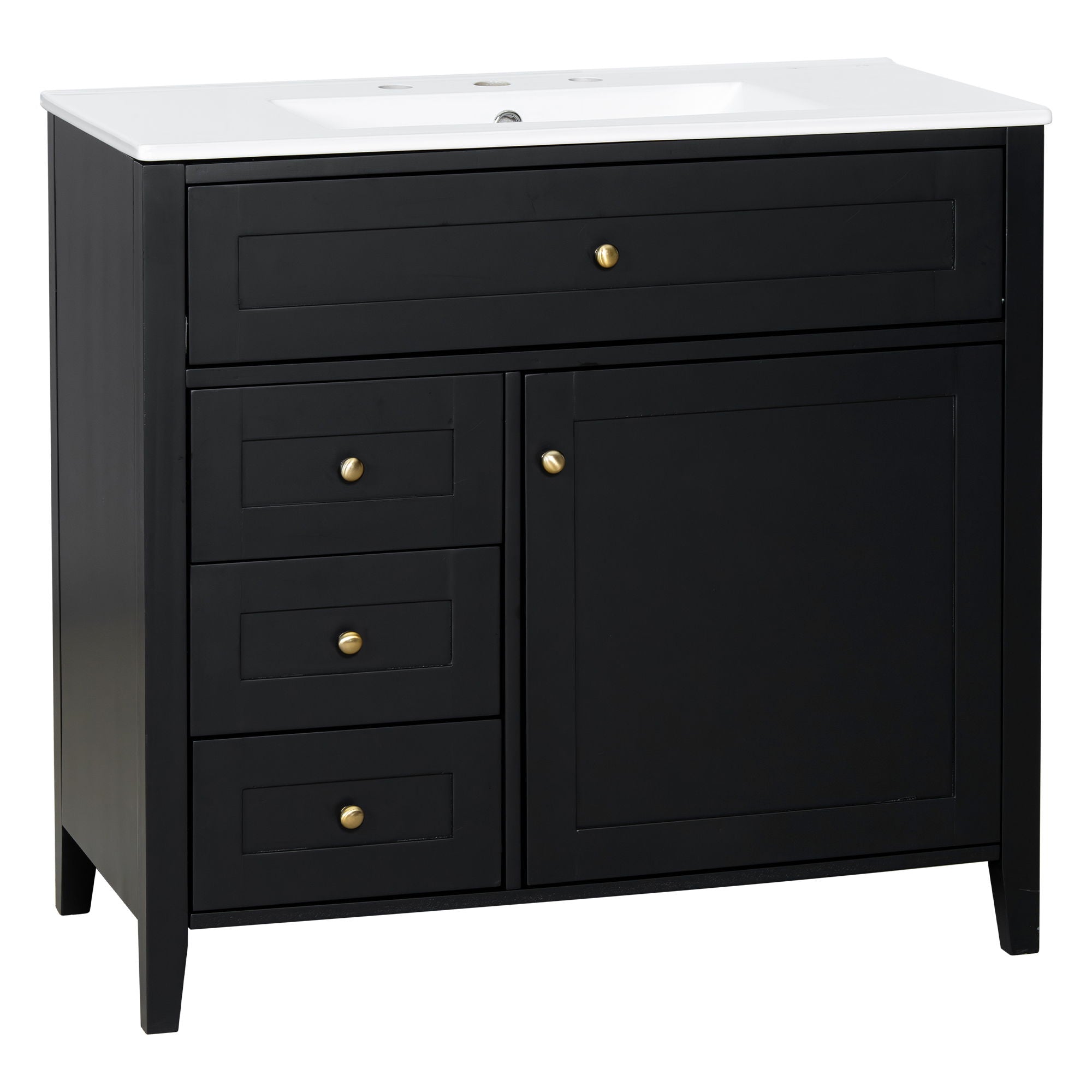 Bathroom Vanity With Sink, 3 Drawers & Cabinet With Adjustable Shelves