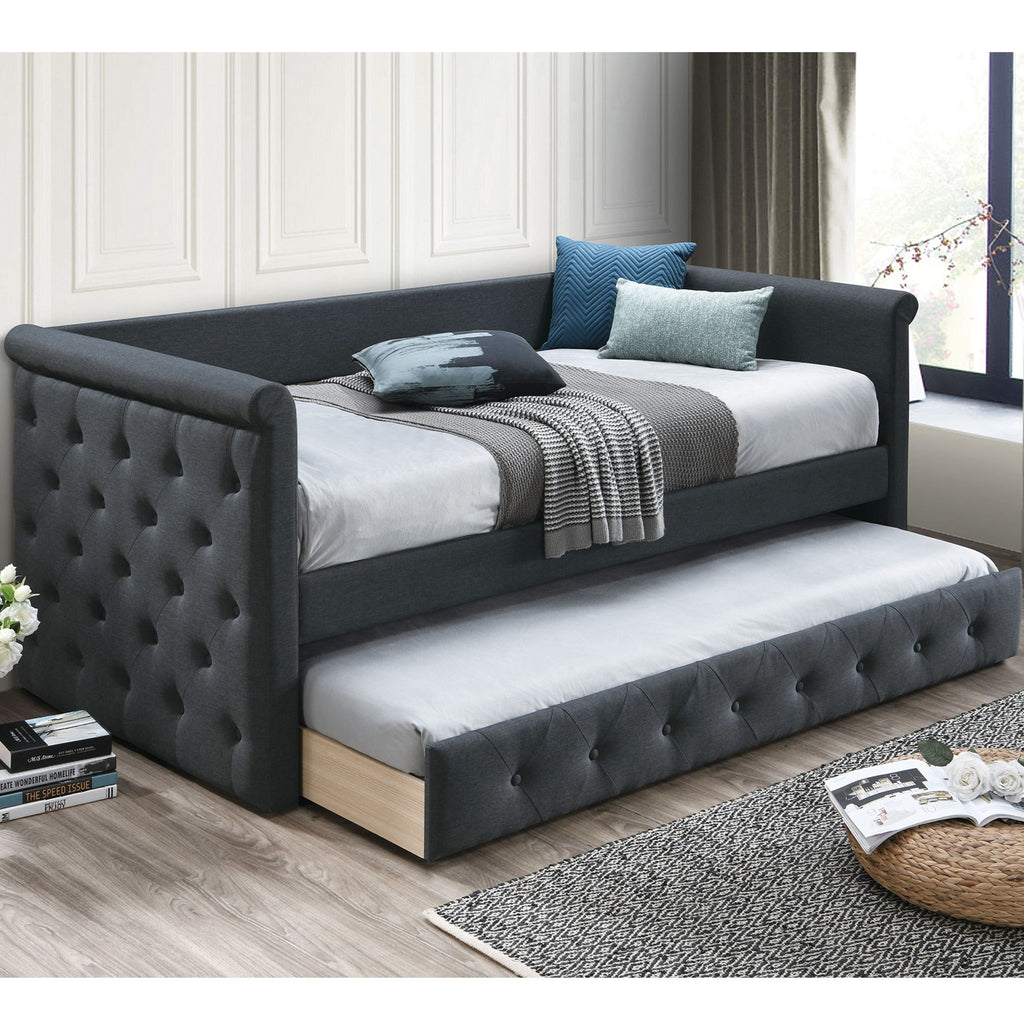 Contemporary Button Tufted Daybed With Slat Trundle