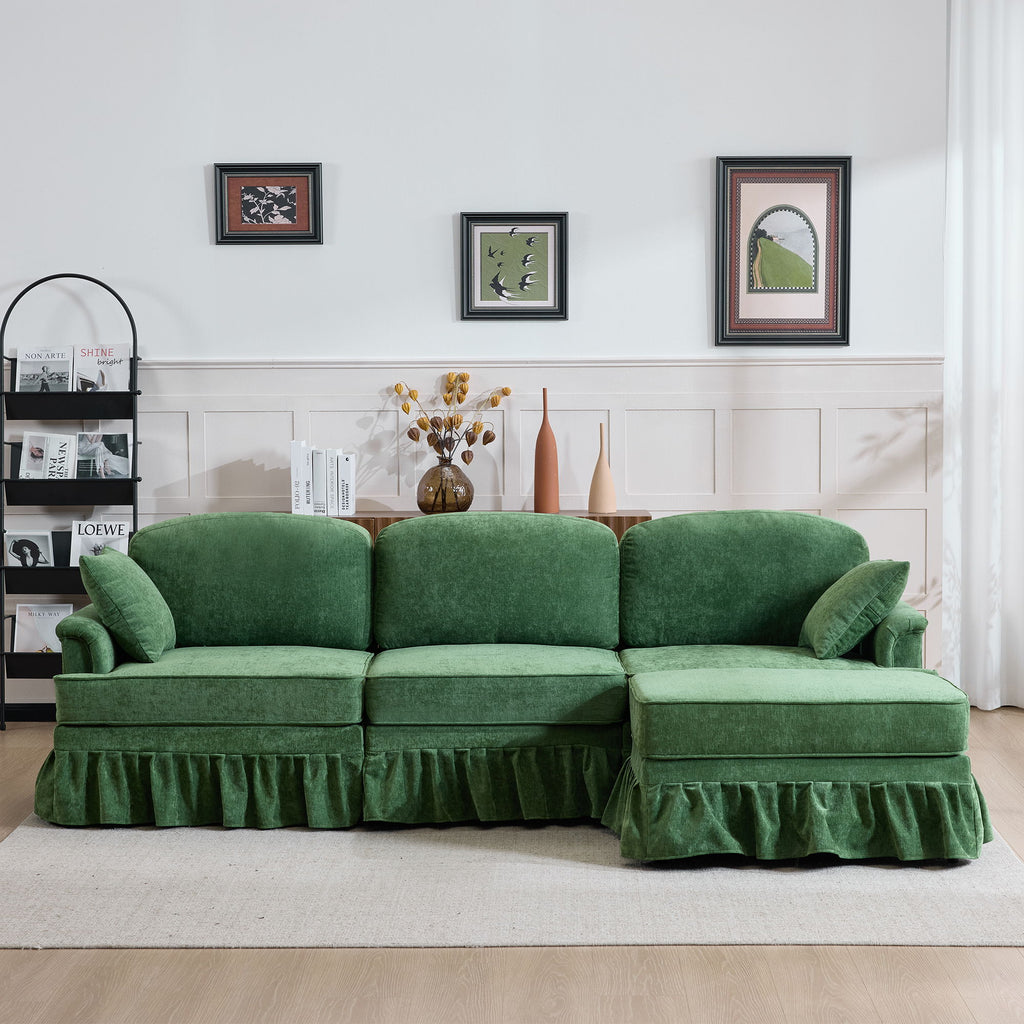 Cloud Sofa With Removable Ruffled Skirt With Ottoman And Flared Arms