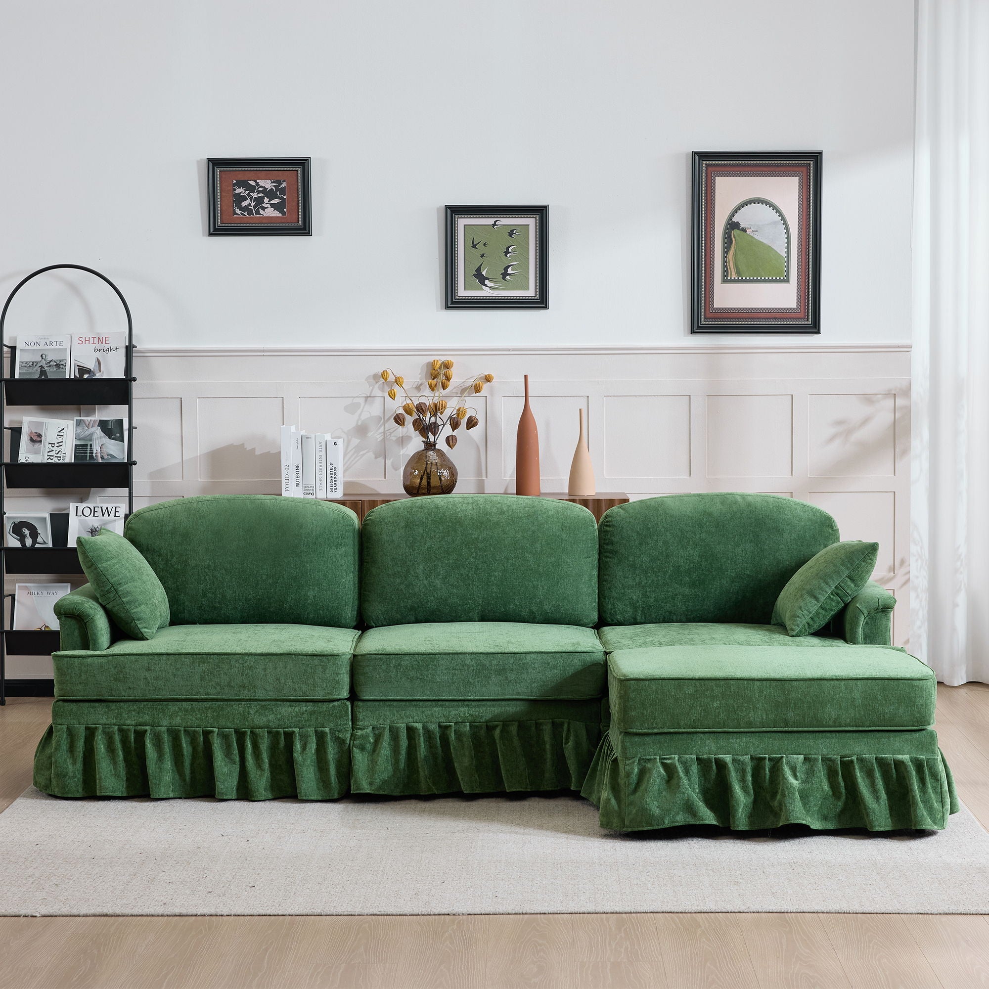 Cloud Sofa With Removable Ruffled Skirt With Ottoman And Flared Arms