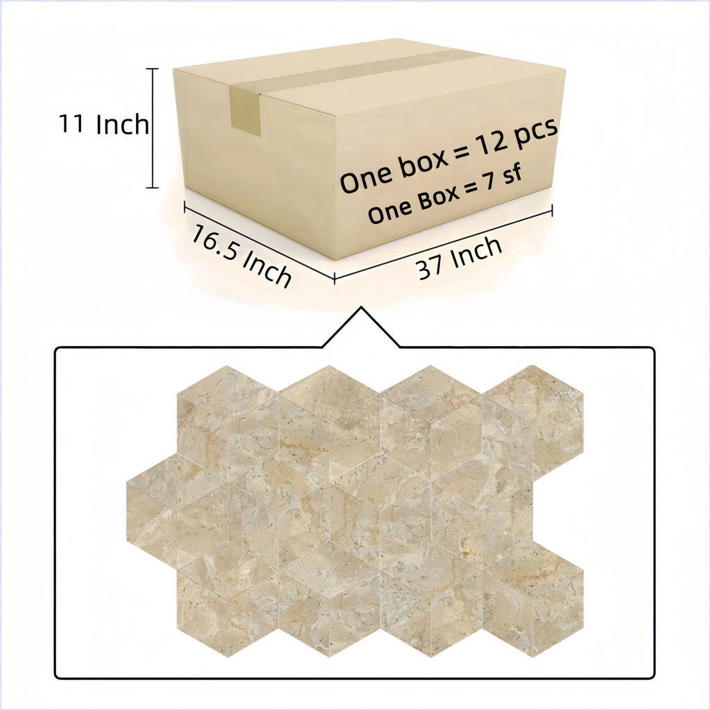 Hexagon Marble Tile For Floor And Wall Honed Stone 1 Box With (Set of 12) - Beige / Gold