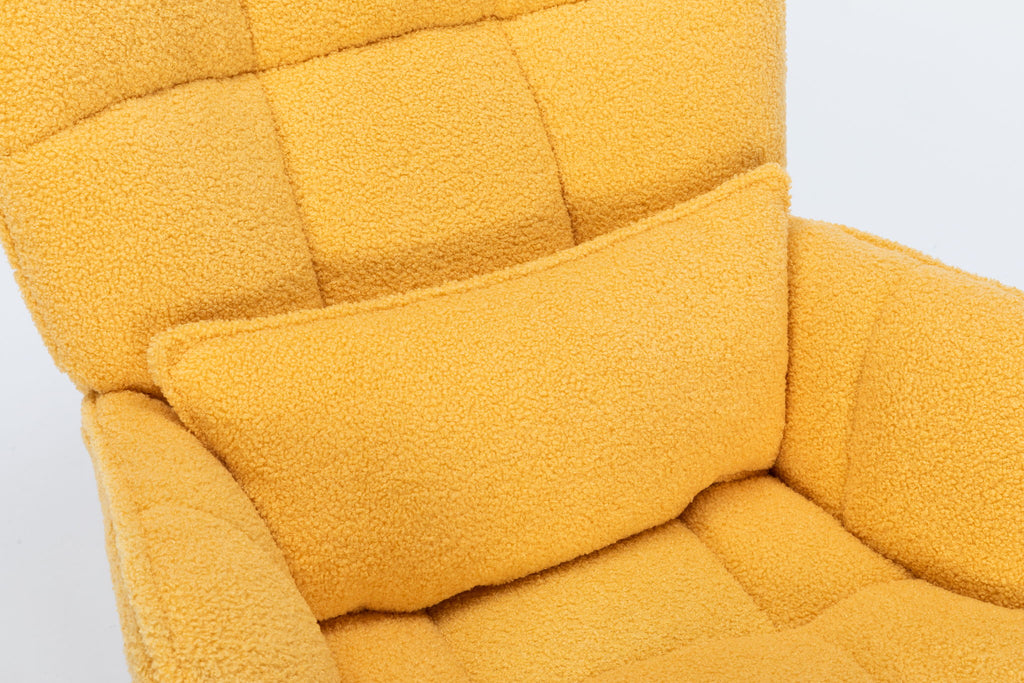 Rocking Chair Nursery, Teddy Upholstered Glider Rocker With High Backrest, Reading Chair Modern Rocking Accent Chairs Glider Recliner For Living Room - Yellow