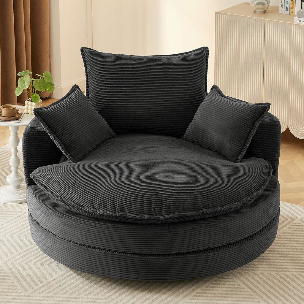 360° Swivel Accent Barrel Chair With Dual Layer Cushion And 3 Removable Pillows