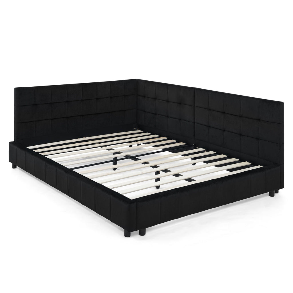 Storage Elegant Upholstered Tufted Bed Frame With Backrest And Armrests
