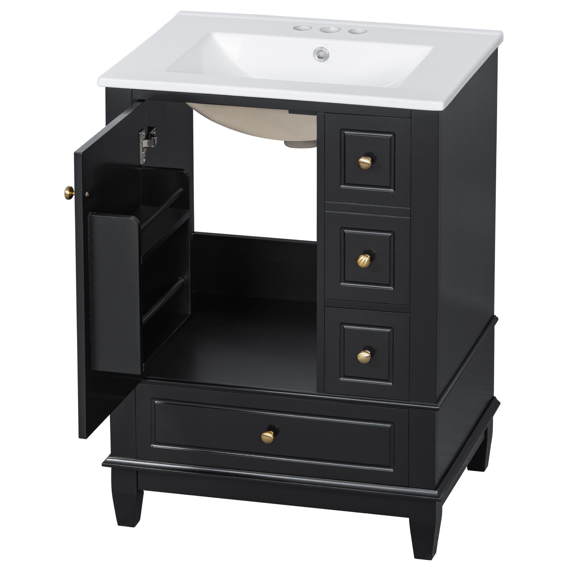 Modern Bathroom Vanity With Sink, Freestanding Cabinet With Drawers And Storage Shelves