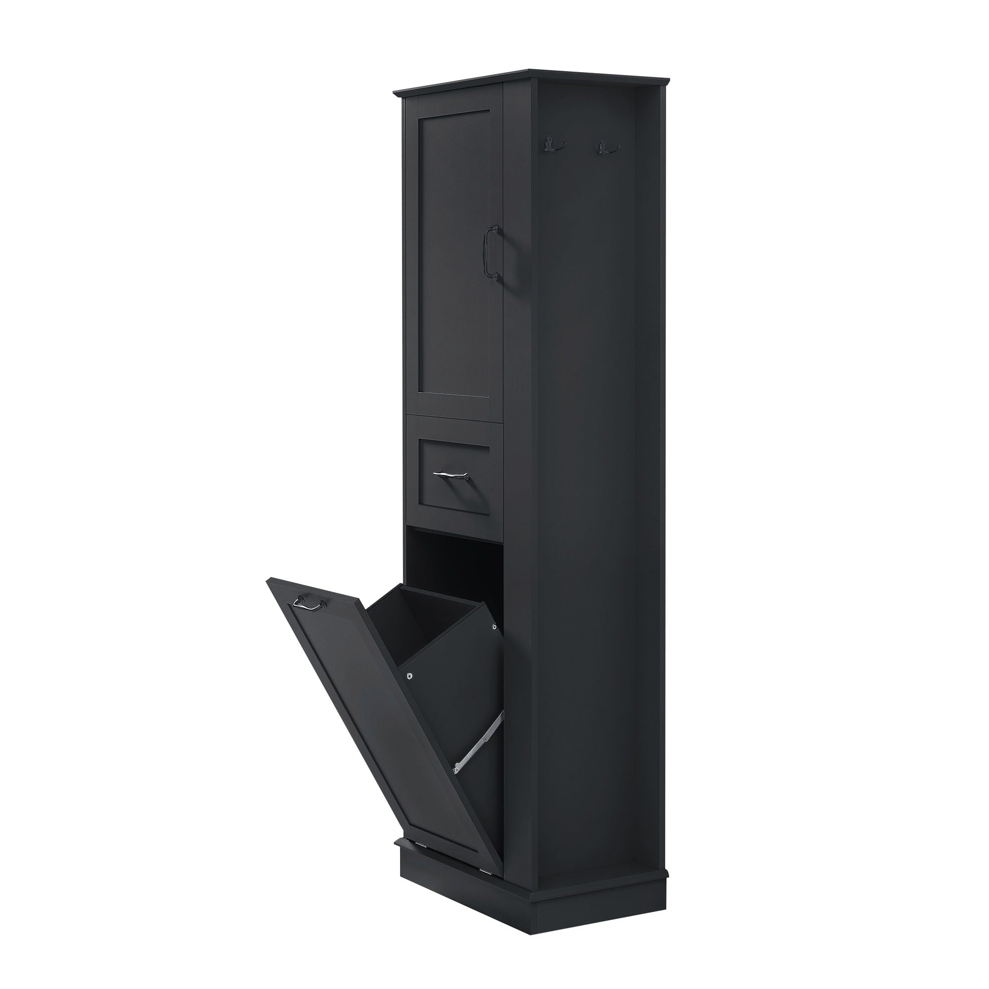 Modern Tall Storage Cabinet With Tilt-Out Compartment, Adjustable Shelves