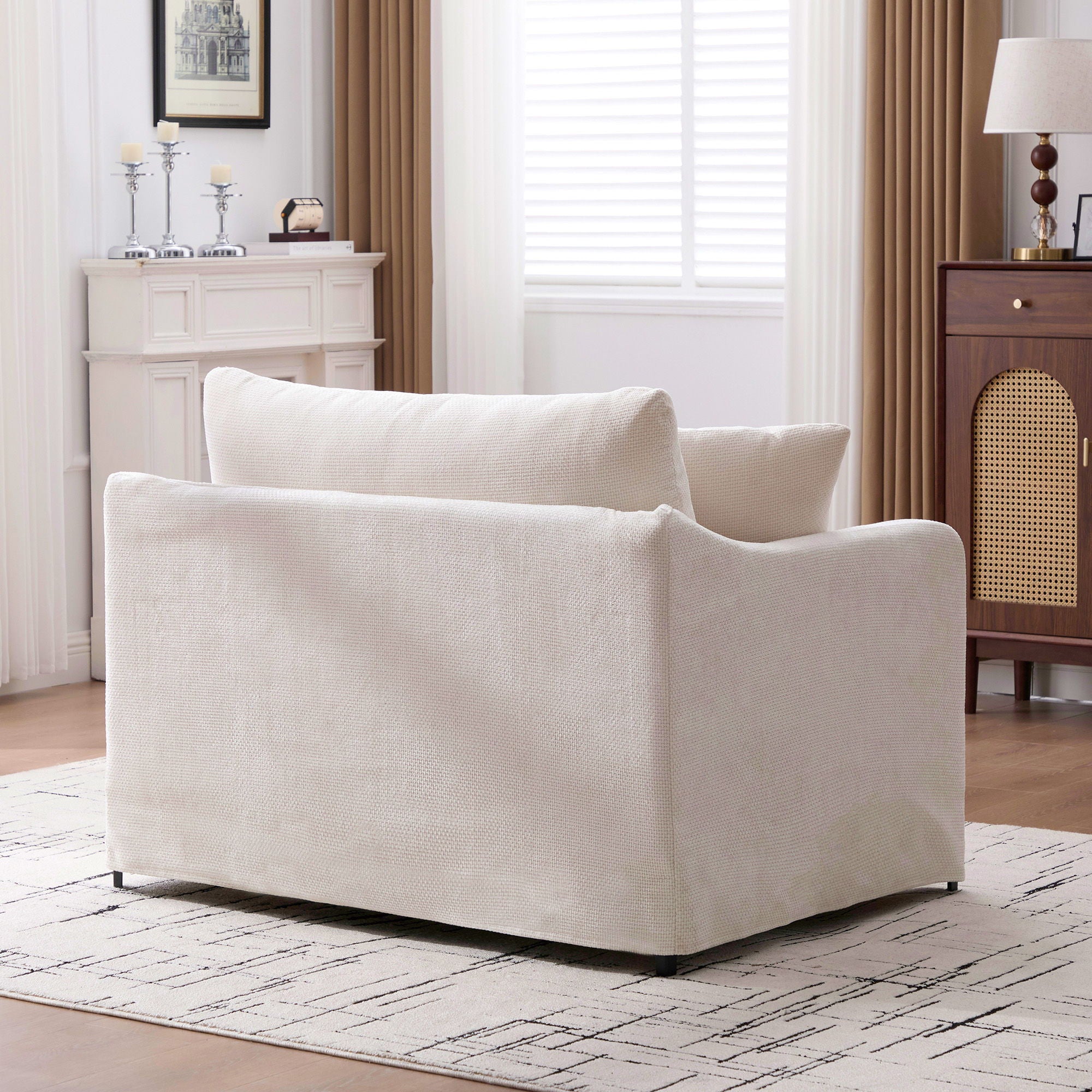 Farmhouse Accent Chair With 2 Bolster Pillows