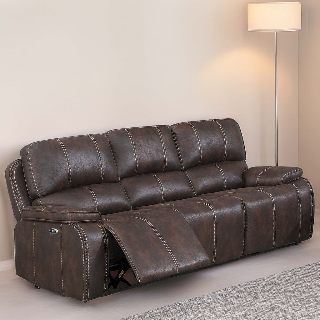 Power Reclining Sofa With Built In USB Port - Chocolate