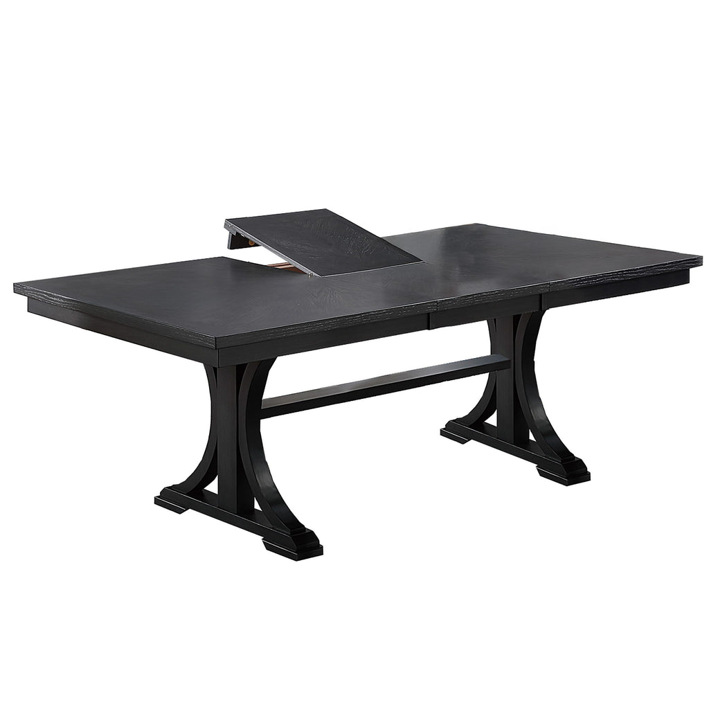 7 Piece Set, Trestle Dining Table And 6 Side Chairs With Cutout Back - Black / Charcoal / White