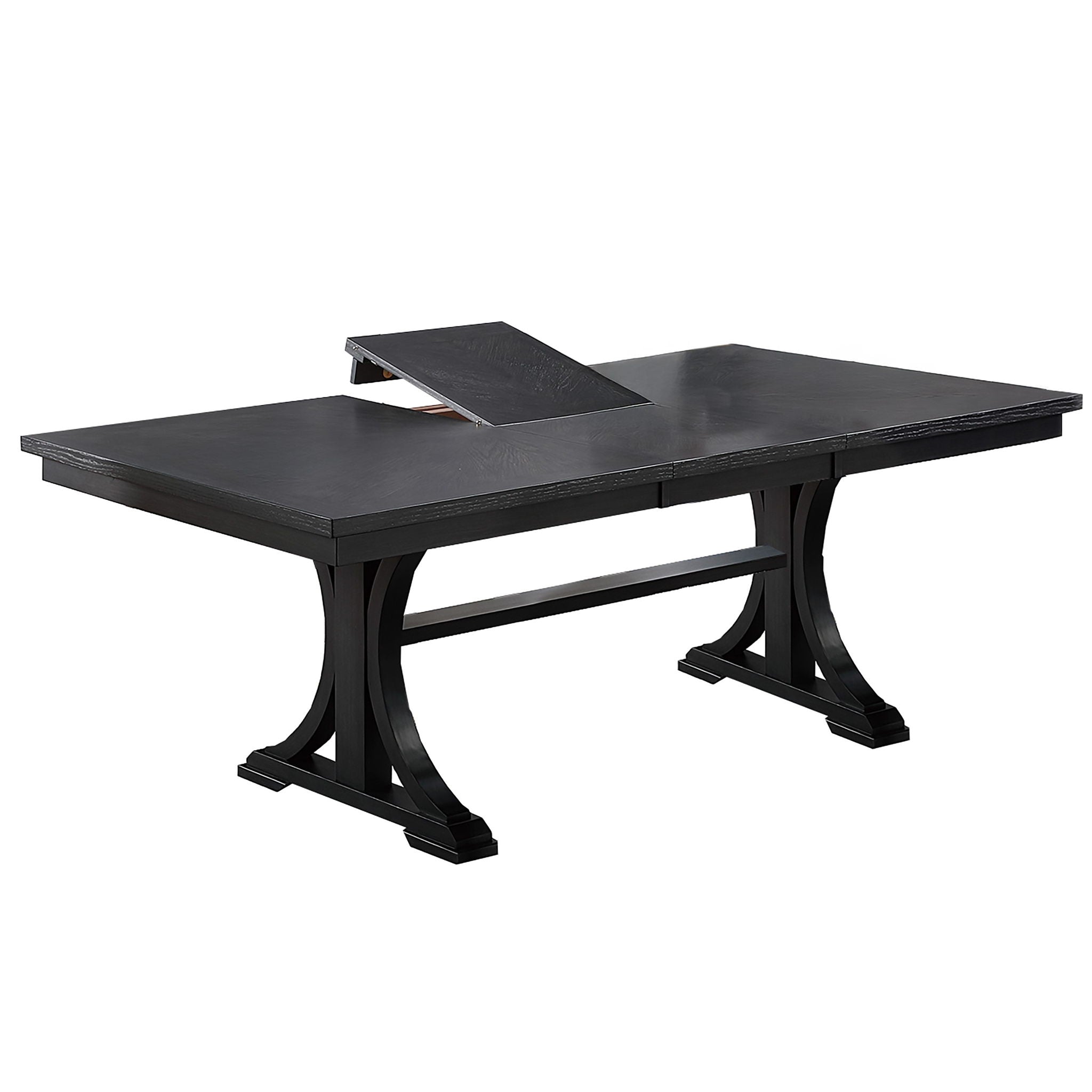 7 Piece Set, Trestle Dining Table And 6 Side Chairs With Cutout Back - Black / Charcoal / White
