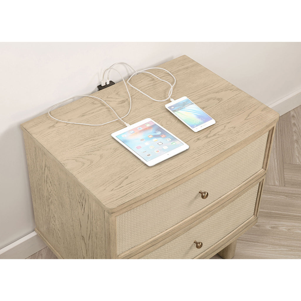 Kimpton - 2 Drawer Nightstand With USB Charging Ports - Beige