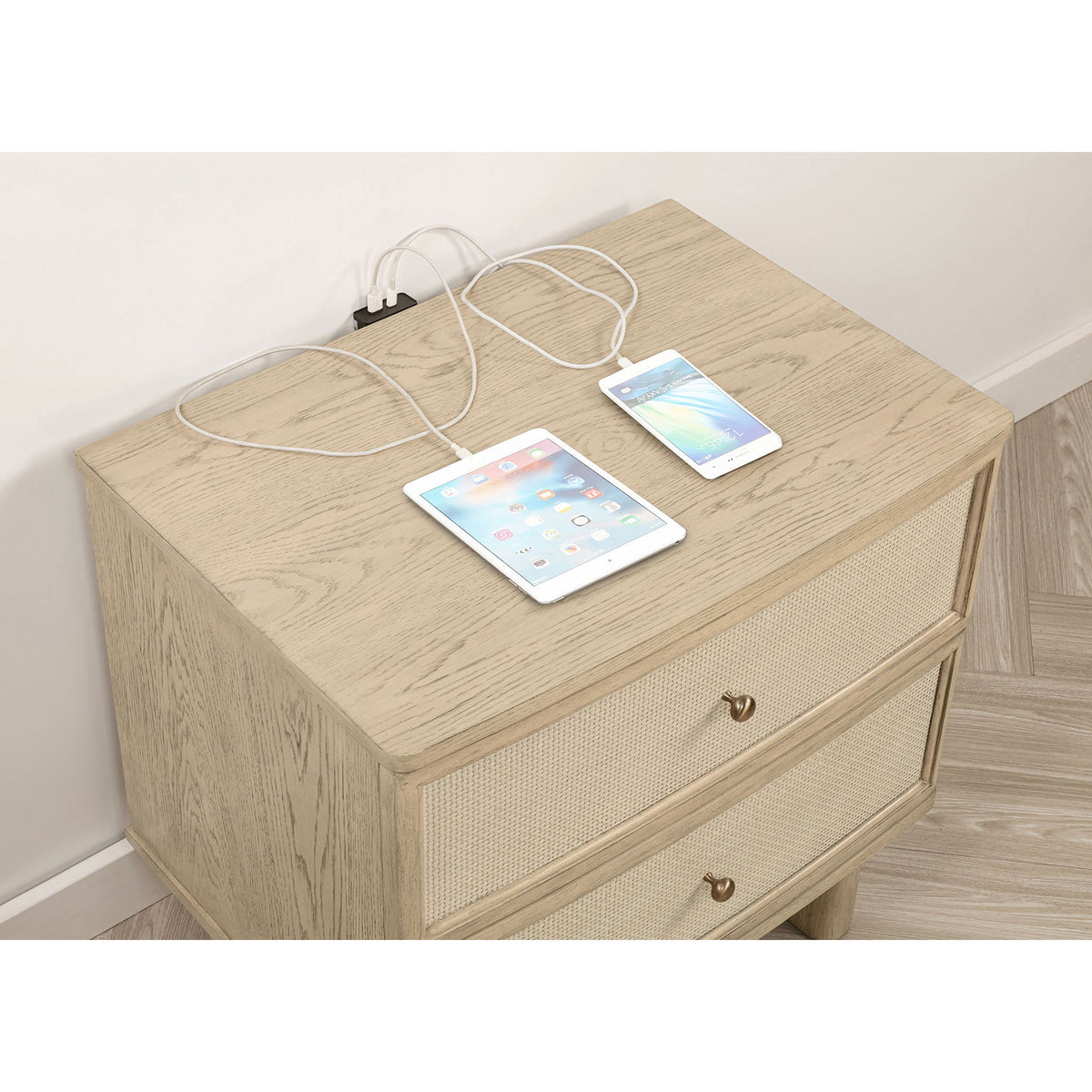 Kimpton - 2 Drawer Nightstand With USB Charging Ports - Beige