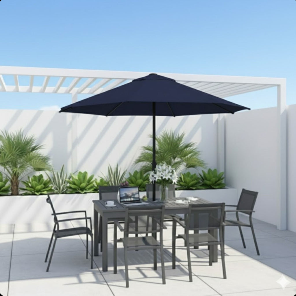 Umbrella With Crank Lift & Tilt, UV-Resistant Canopy For Patio