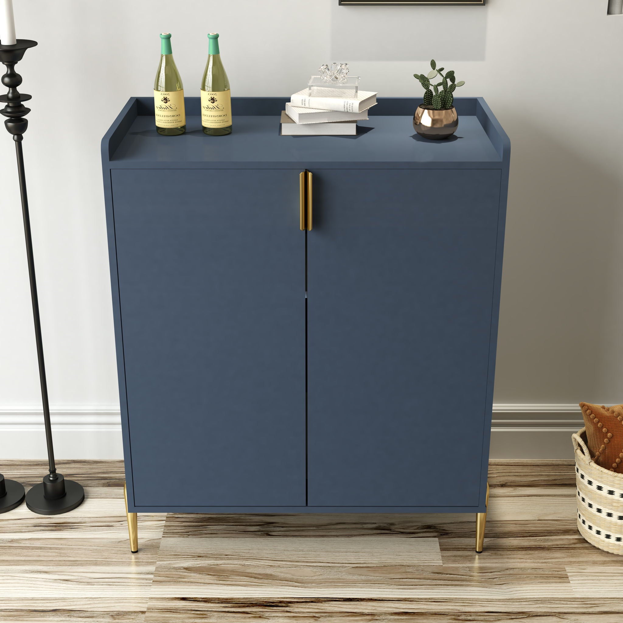 Wine Bar Cabinet With Adjustable Shelf, 2 Door Sideboard With Soft-Closing Hinges And Feet