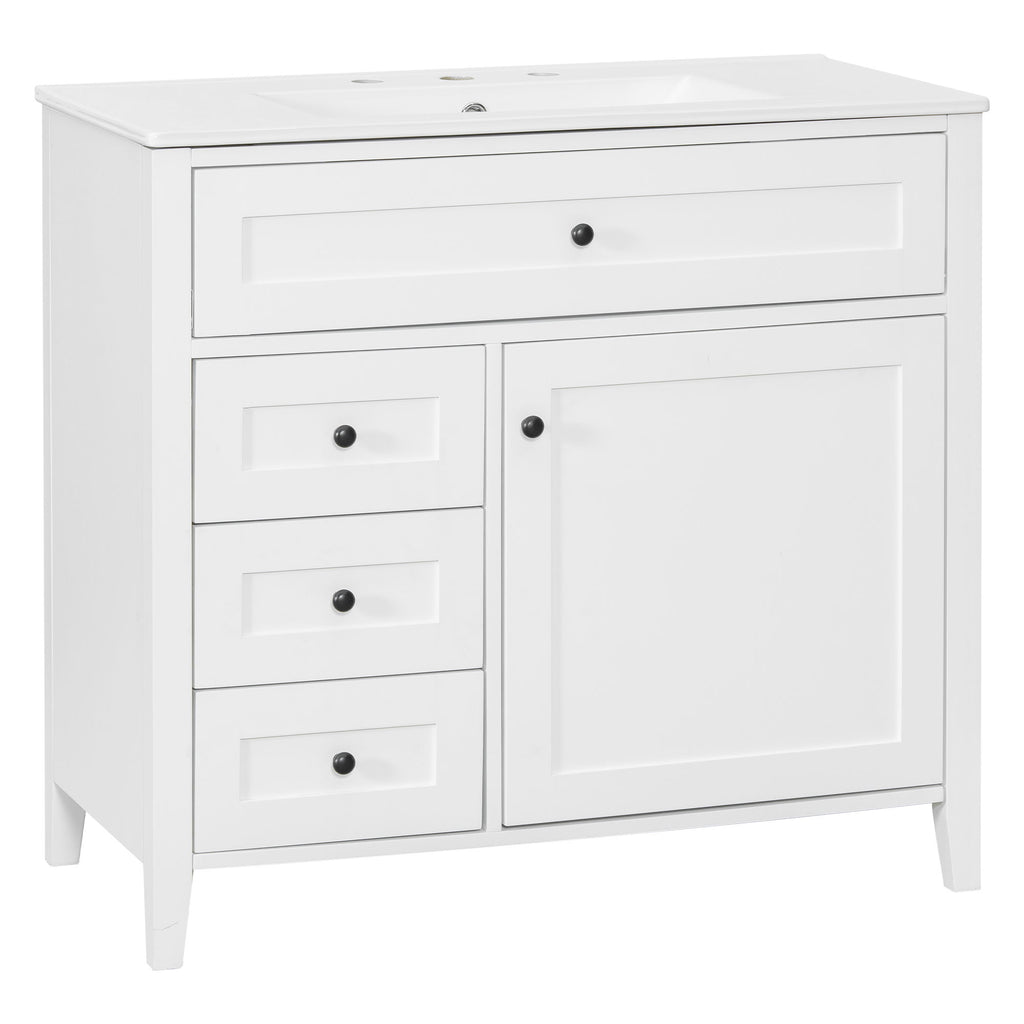 Bathroom Vanity With Sink, 3 Drawers & Cabinet With Adjustable Shelves