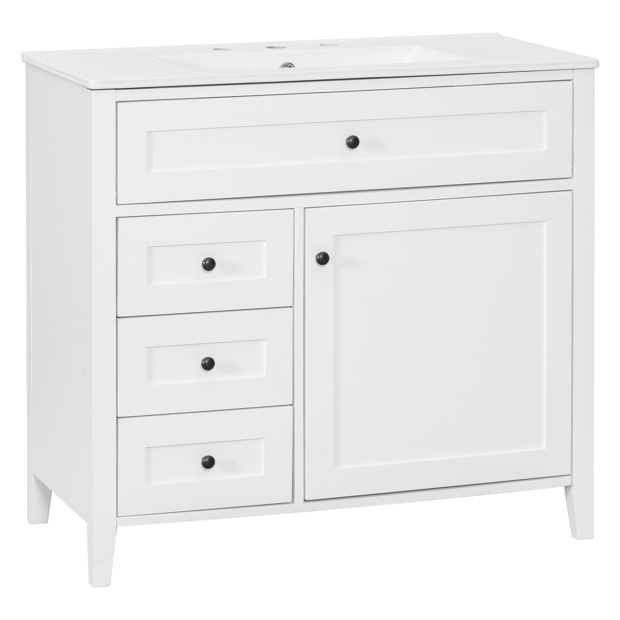 Bathroom Vanity With Sink, 3 Drawers & Cabinet With Adjustable Shelves