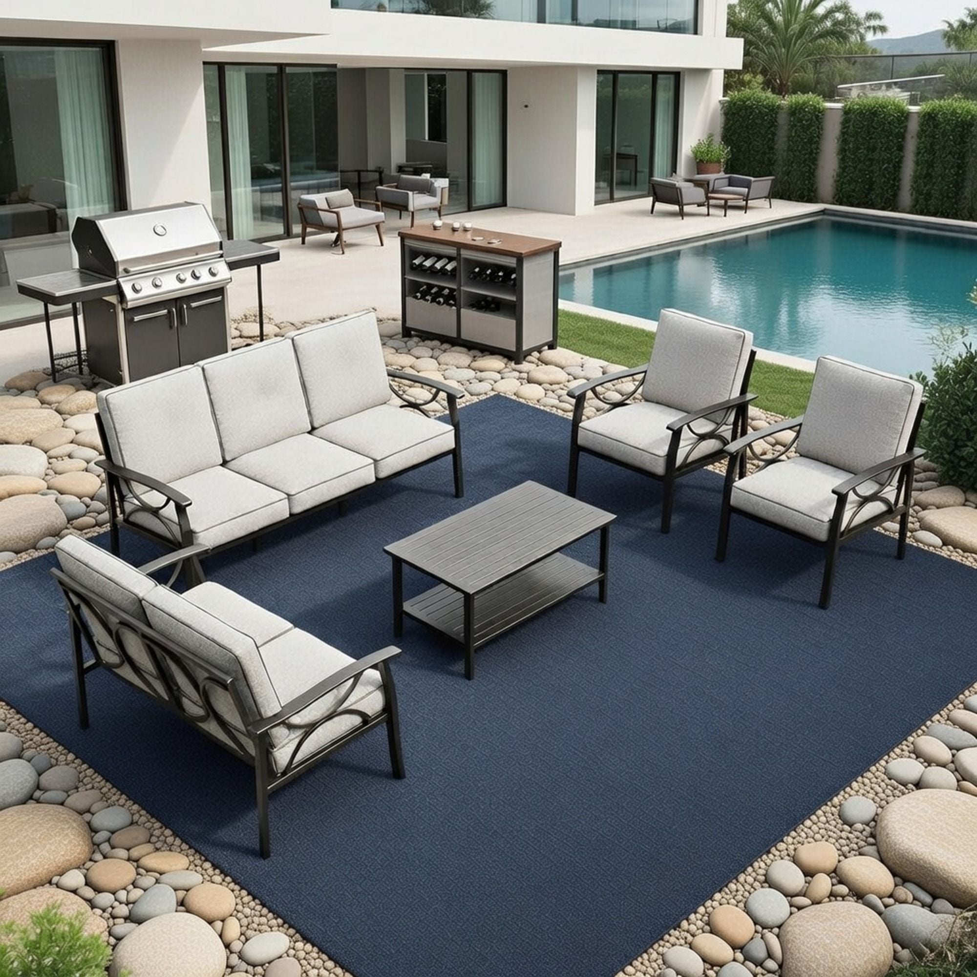 Patio Furniture Set & Coffee Table And Cushions For Backyard