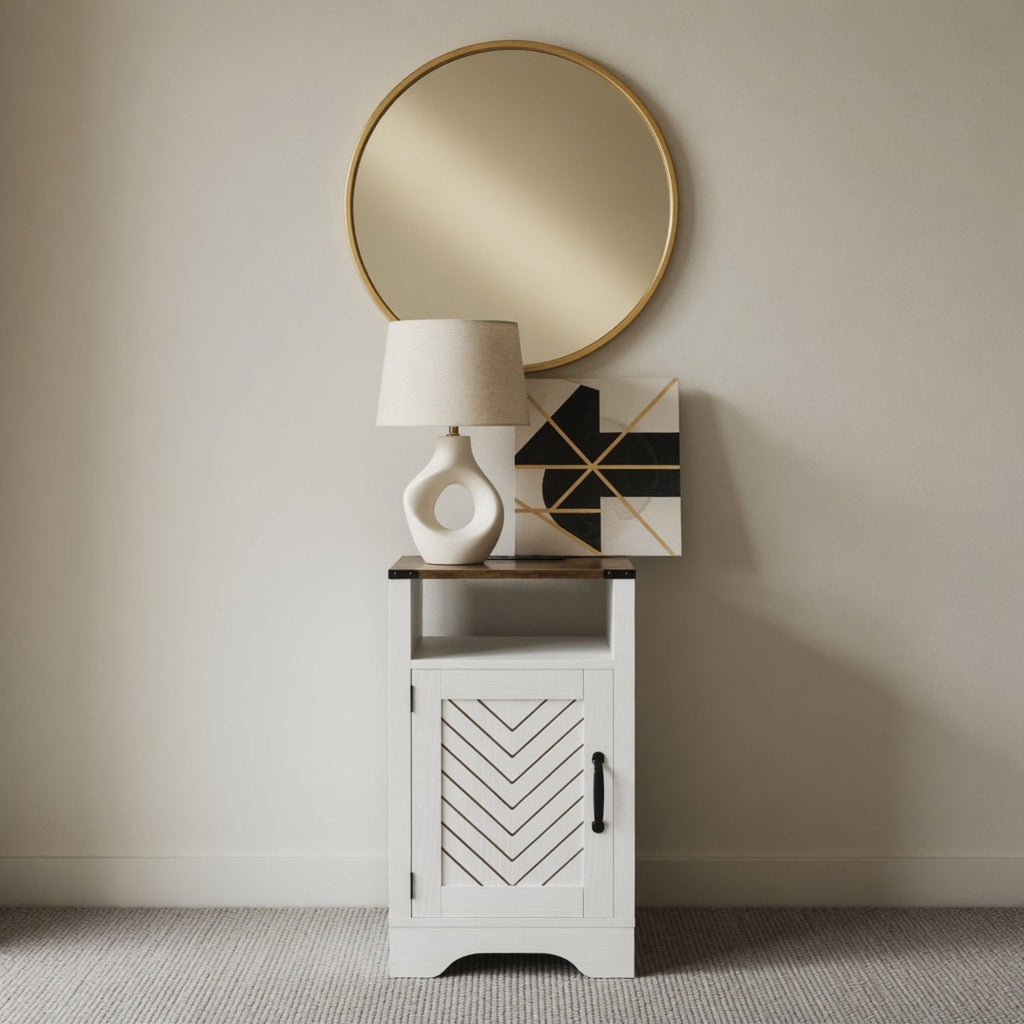Farmhouse Nightstand With Charging Station & Storage
